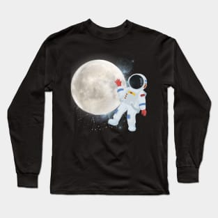 Flying floating astronaut Ufo alien funny cute spaceship moon mars cosmic space Long Sleeve T-Shirt